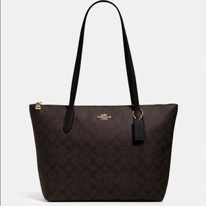 Coach Zip Top Tote in Signature Canvas
